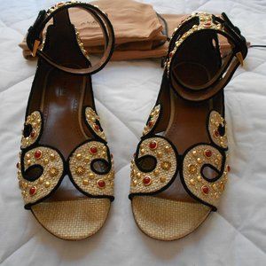 Alaia Raffia-Leather Ankle Strap Sandals